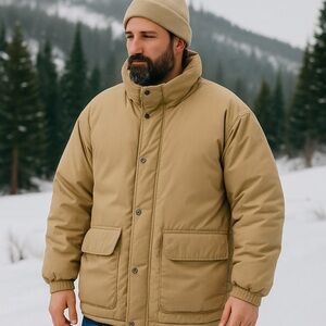 Vintage 70s 80s The North Face Down Parka Jacket XL Made in USA Tan Blue